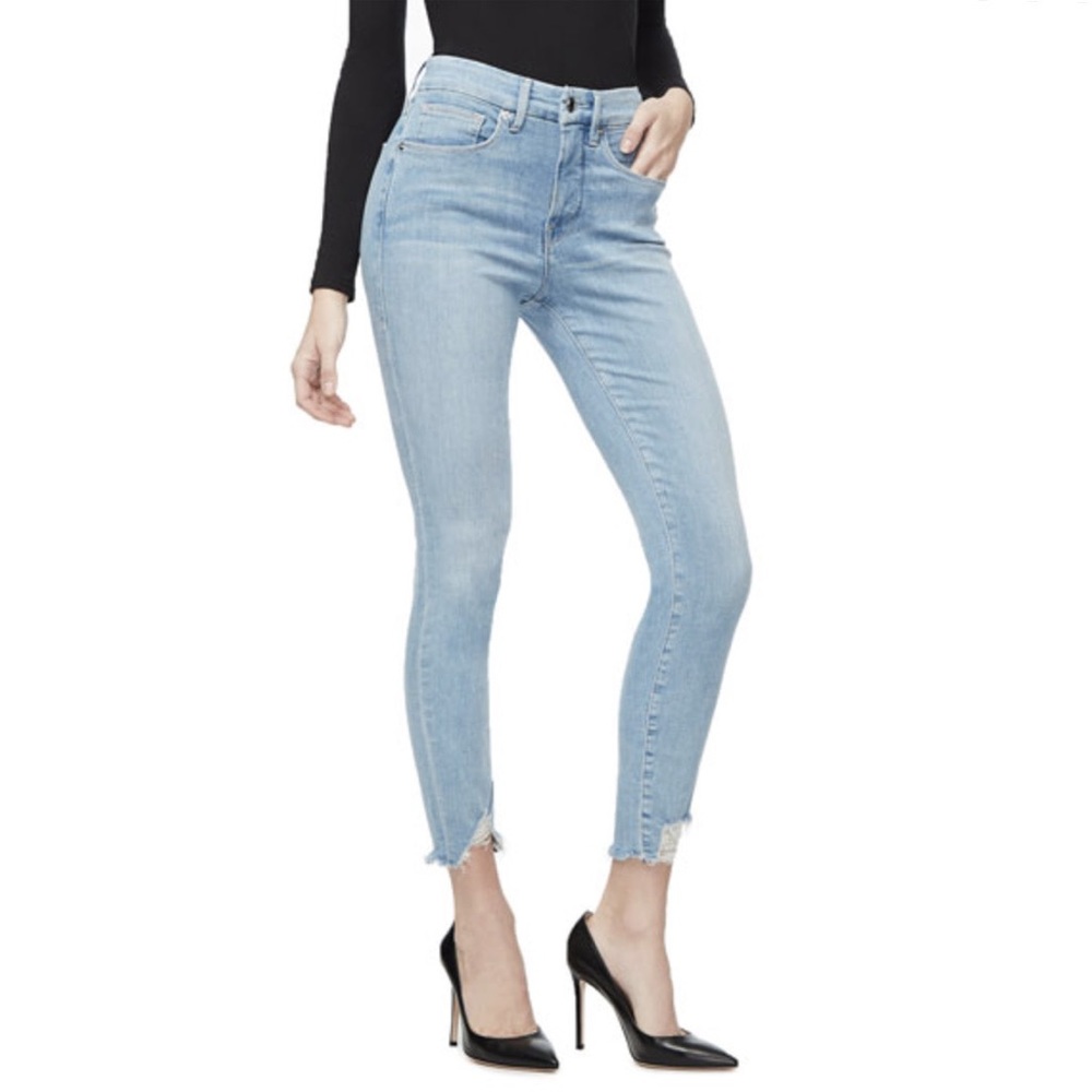Good American Good Waist Chewed Hem Jeans